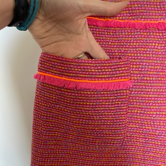 J. Crew NWT Tweed A-Line Skirt Pink Jacquard Front Pockets and Orange - Picture 5 of 8